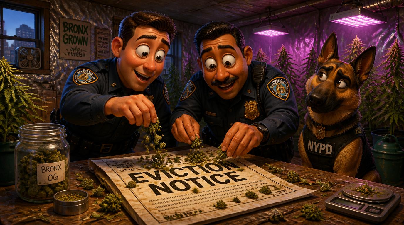 Officers serving an eviction notice in the Bronx accidentally found 300 pounds of marijuana and a large indoor growing operation