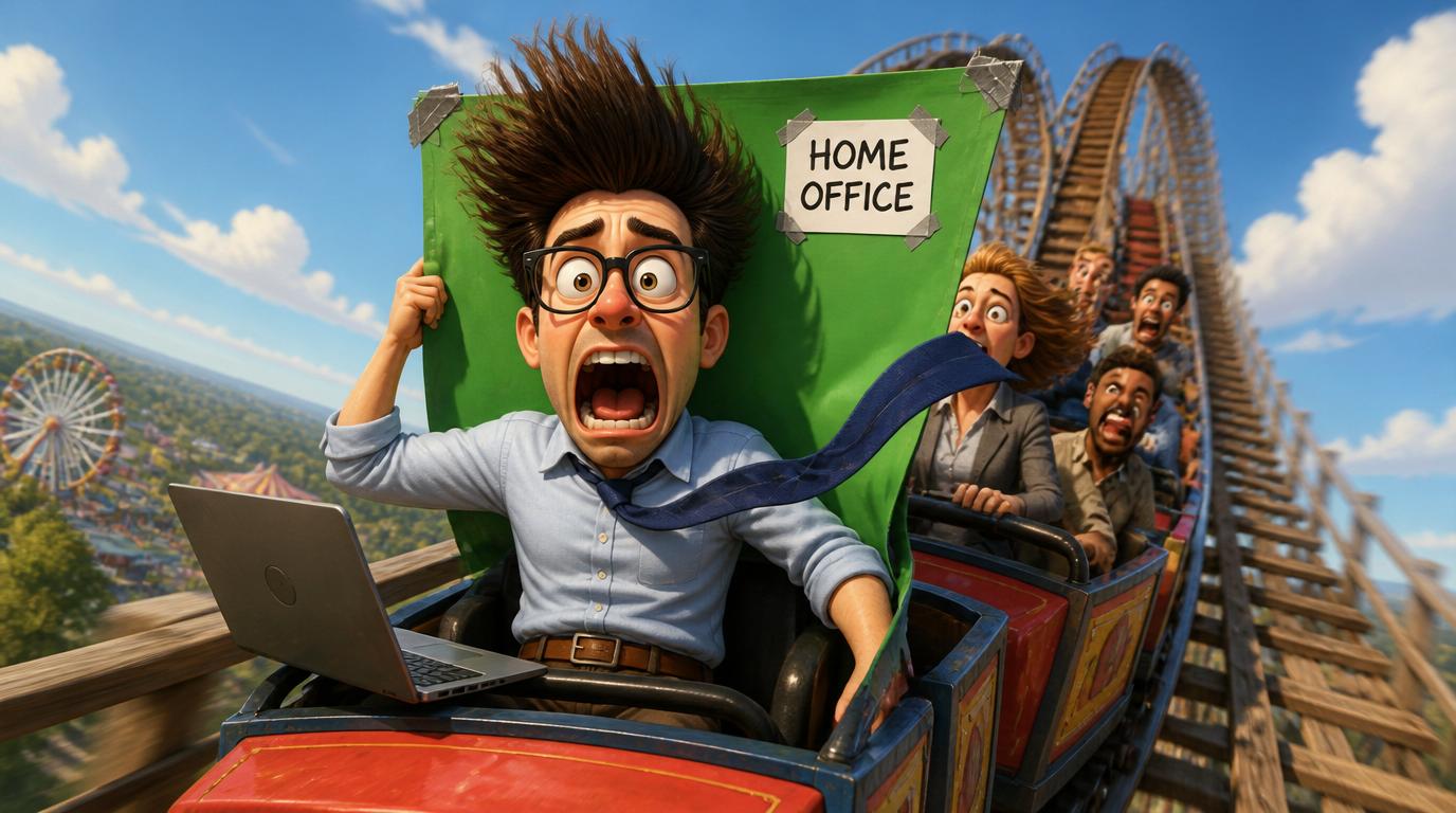 A South Korean office worker secretly joined a video call from a roller coaster, hiding his location with a cardboard green screen