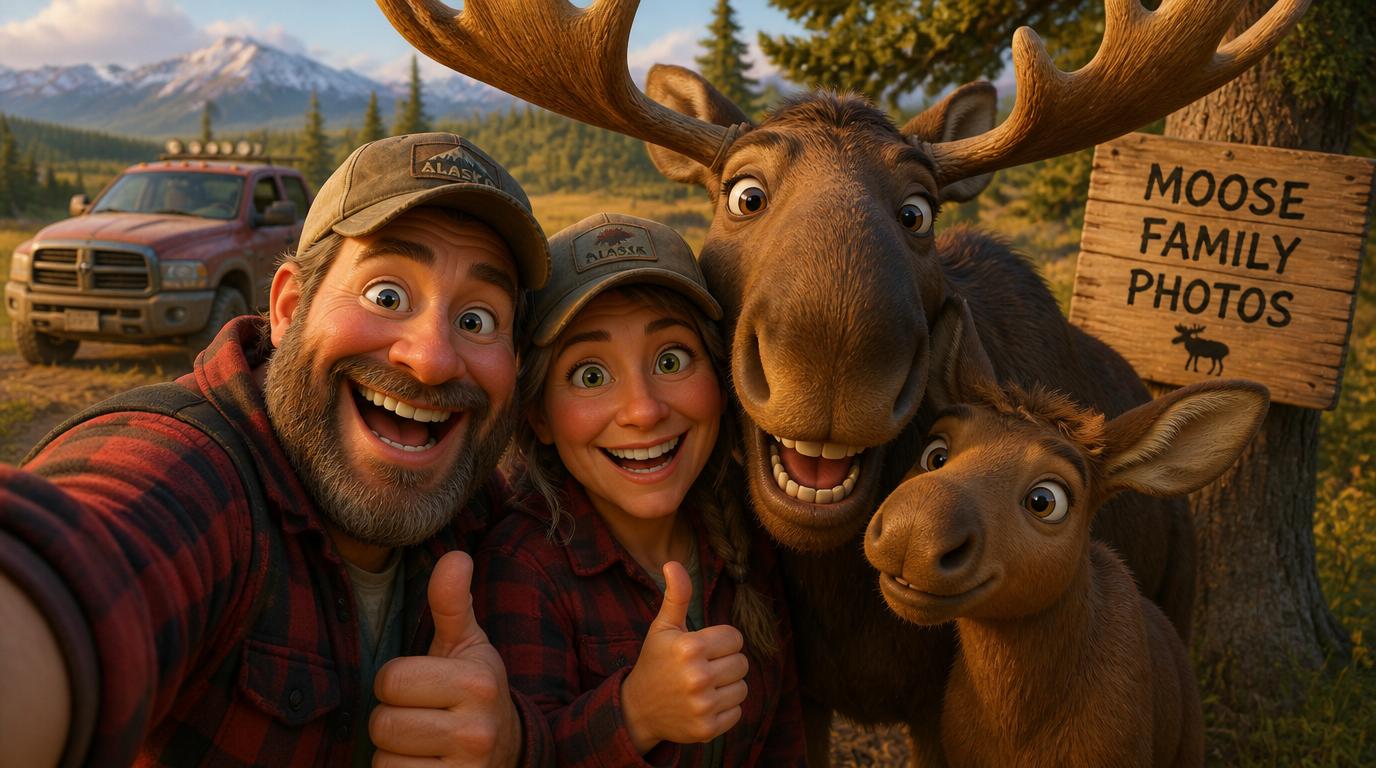 A couple drove their truck right between a black bear and a moose calf to scare off the predator and reunite the calf with its mom