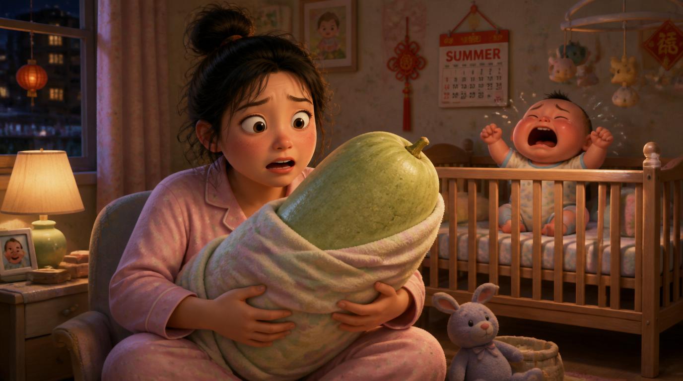 Parents in China are tucking giant winter melons into their babies cribs to help keep them cool during the summer heat